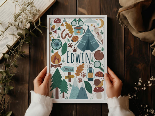 Personalised Camping Adventure Print: Kid's Nursery Wall Art