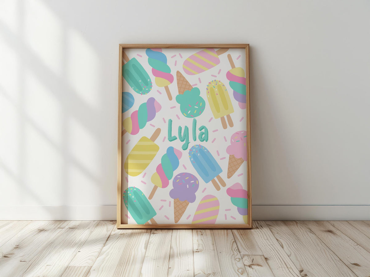 Personalised Ice Cream Print: Colourful Nursery Wall Art