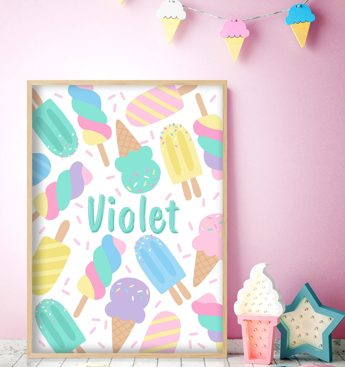 Personalised Ice Cream Print: Colourful Nursery Wall Art