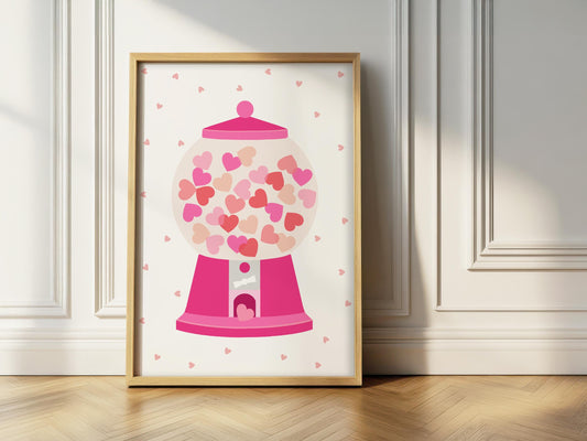 Love Hearts Gumball Machine Art Print: Valentine's Day Decor