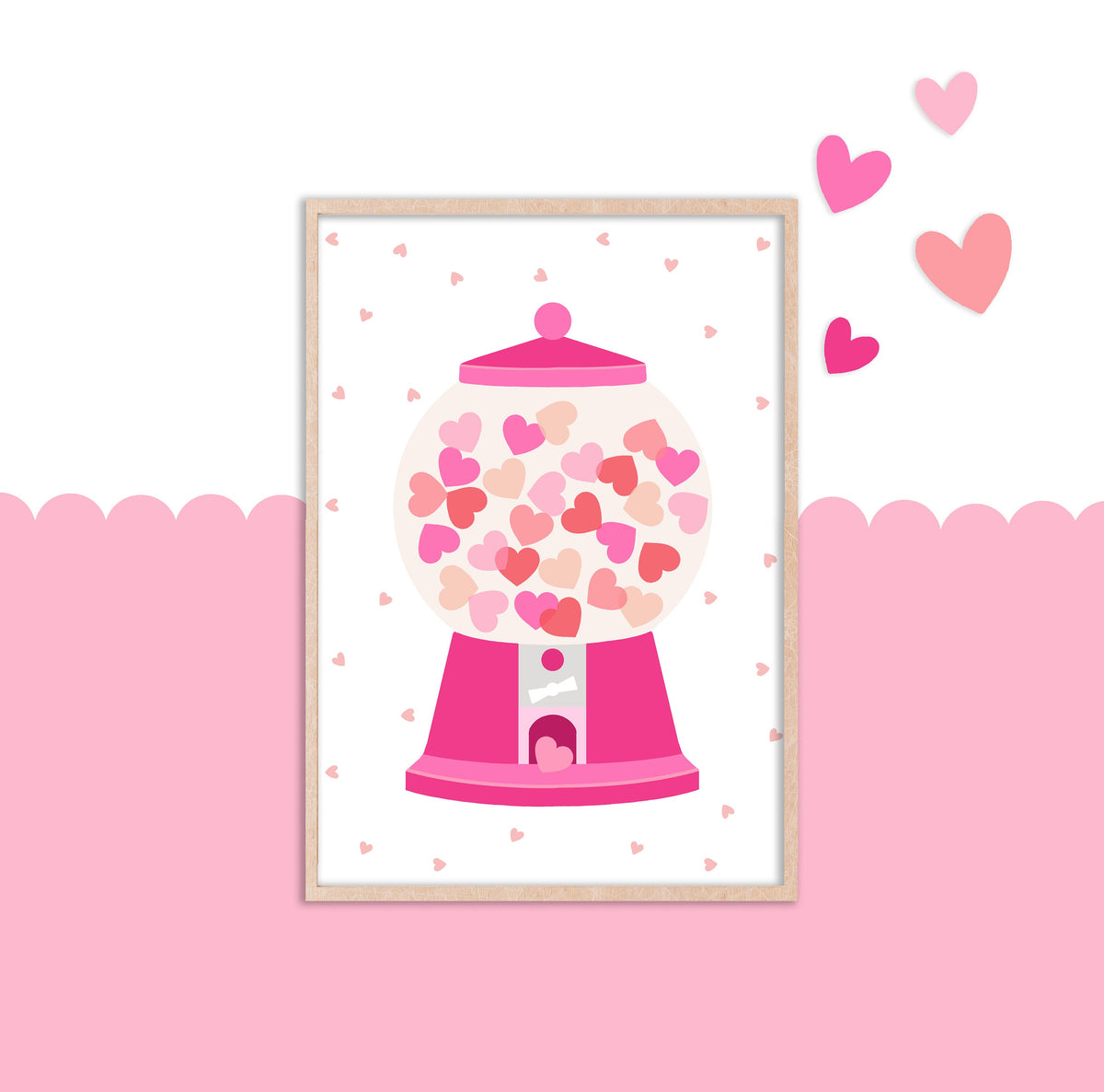 Love Hearts Gumball Machine Art Print: Valentine's Day Decor