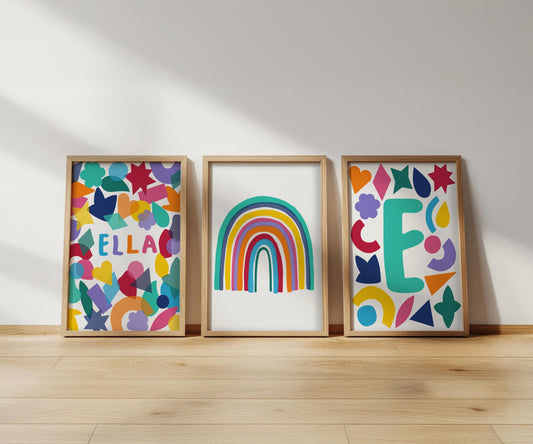 Colourful Shapes Set - Personalised Playroom Prints, Children’s Wall Art, Kid’s Playroom Decor