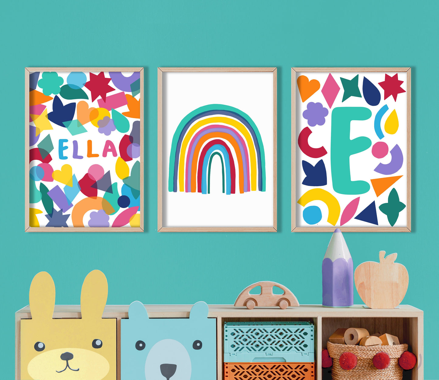 Colourful Shapes Set - Personalised Playroom Prints, Children’s Wall Art, Kid’s Playroom Decor