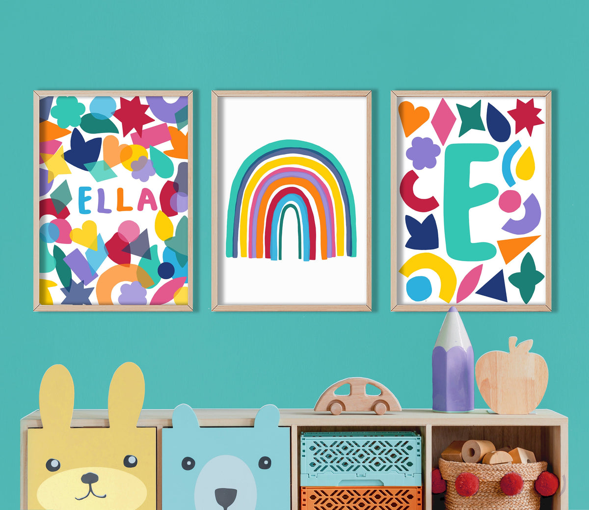 Colourful Shapes Set - Personalised Playroom Prints, Children’s Wall Art, Kid’s Playroom Decor