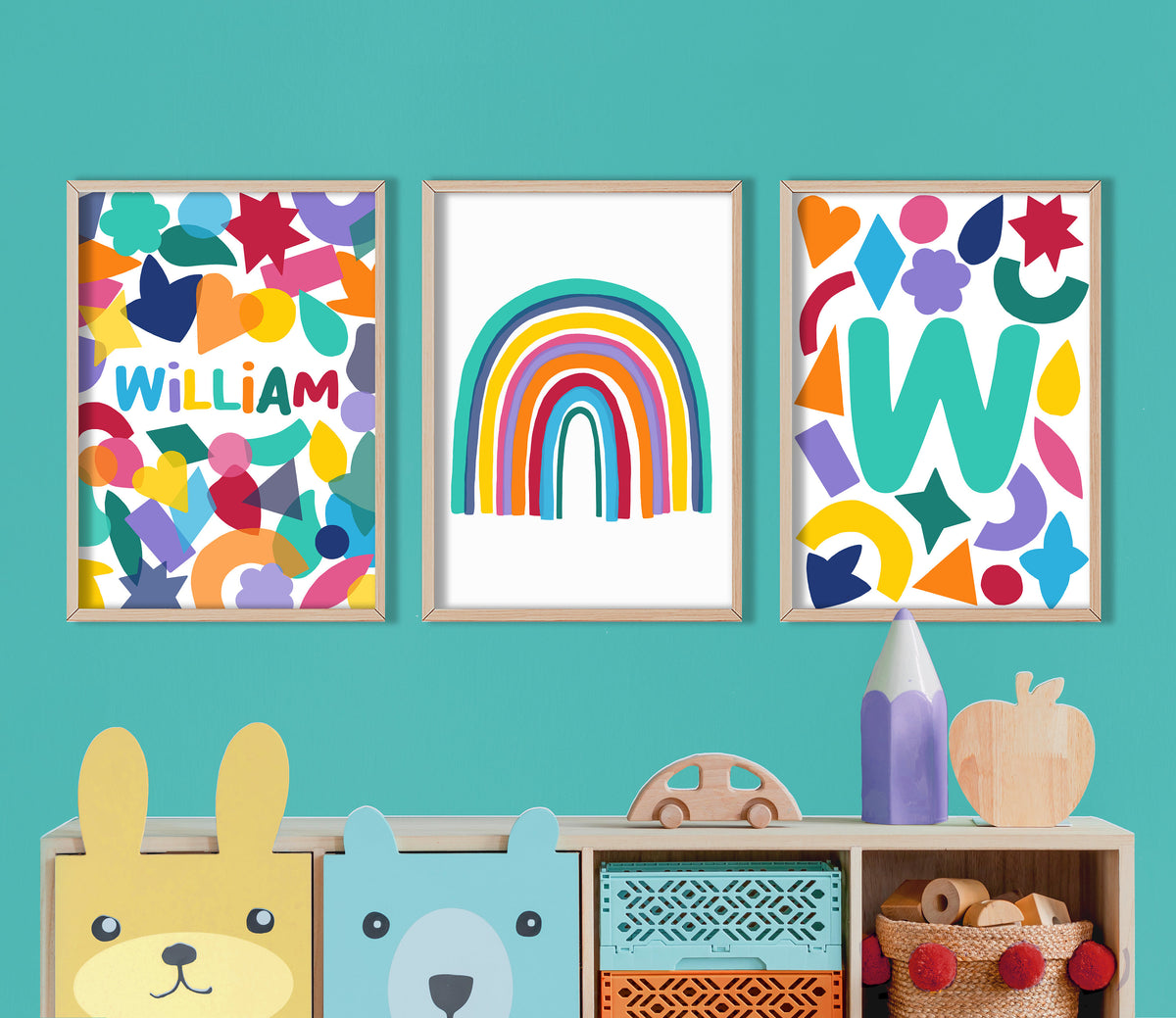 Colourful Shapes Set - Personalised Playroom Prints, Children’s Wall Art, Kid’s Playroom Decor
