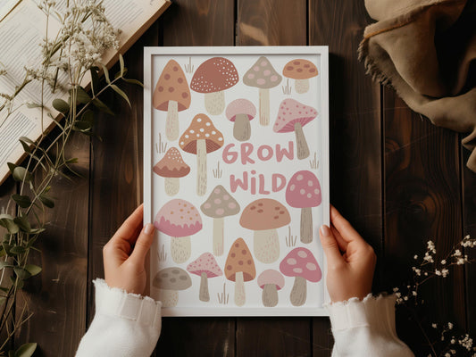 Grow Wild - Children's Wall Art, Kids Bedroom Decor, Playroom Print, Nature, Woodland, Toadstools, Mushrooms
