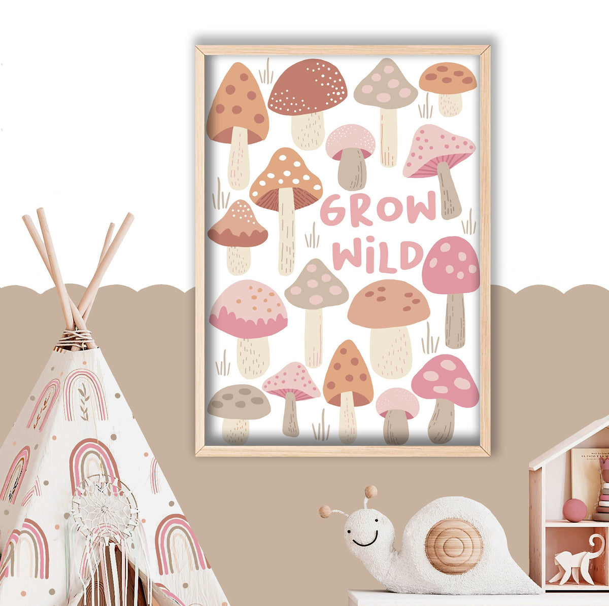 Grow Wild - Children's Wall Art, Kids Bedroom Decor, Playroom Print, Nature, Woodland, Toadstools, Mushrooms