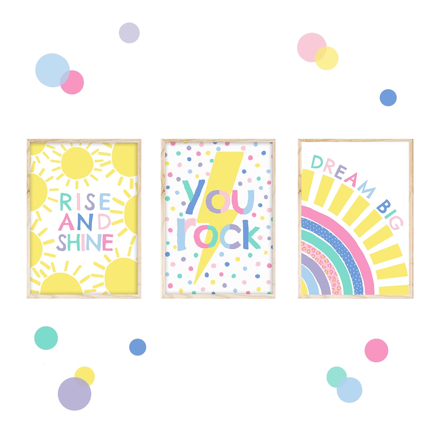 Sunshine, Lightning Bolt, Rainbow Prints: Colorful Nursery Wall Art