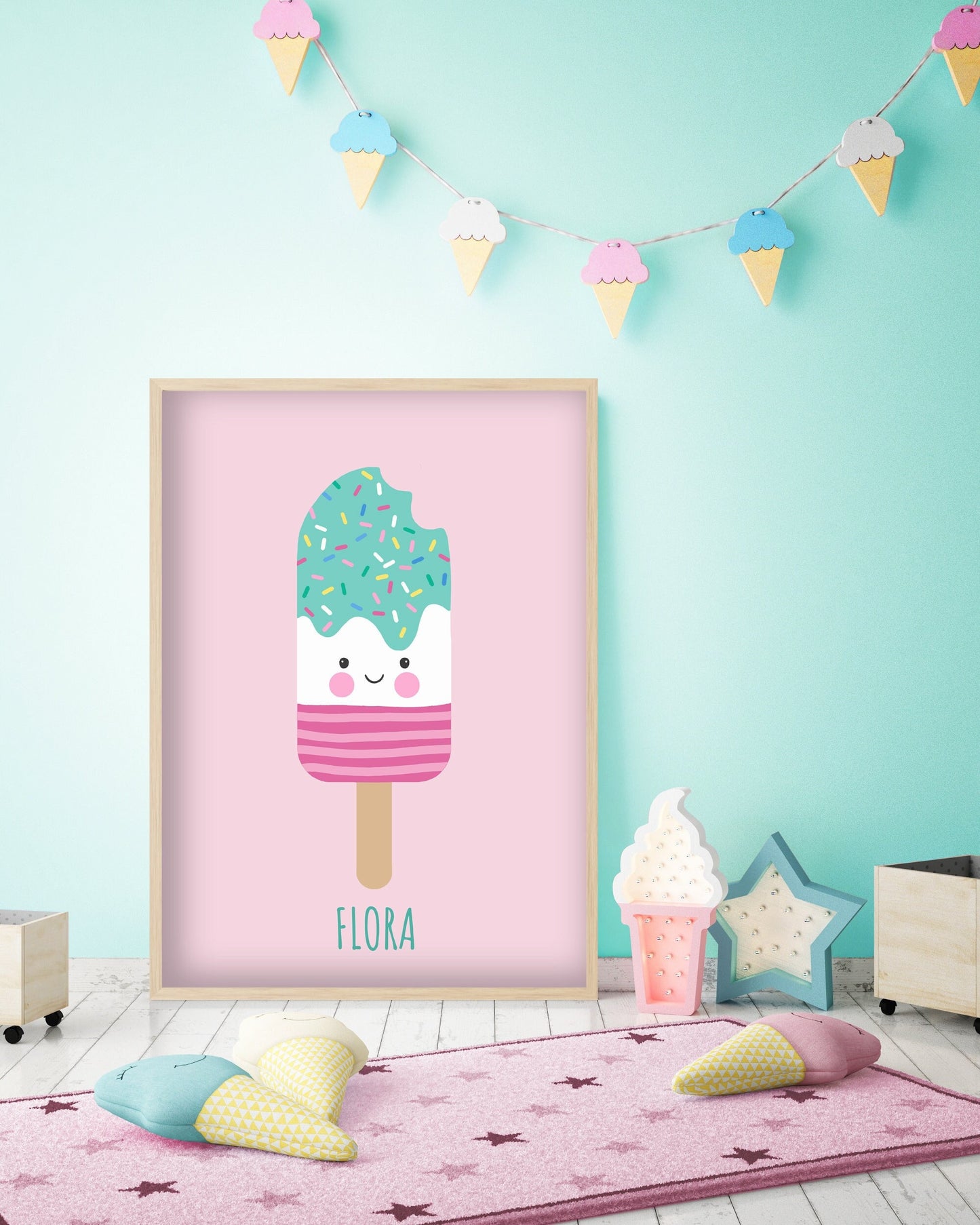 Personalised Ice Lolly Print: Playroom Nursery Wall Art