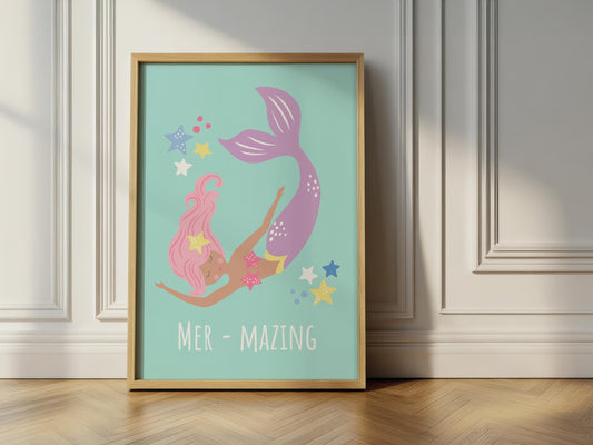 Pastel Mermaid Print: Girl's Nursery Wall Art