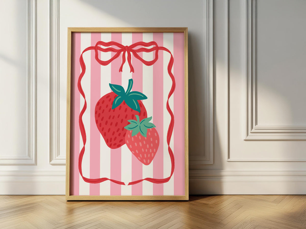 Strawberry & Bow Art Print: Nursery Wall Decor
