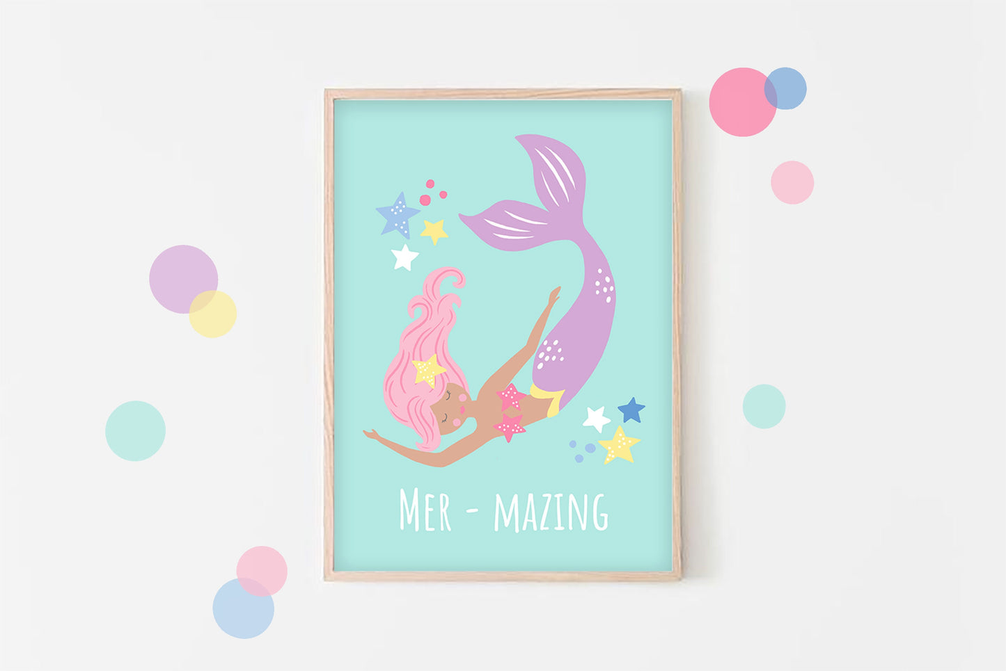 Pastel Mermaid Print: Girl's Nursery Wall Art