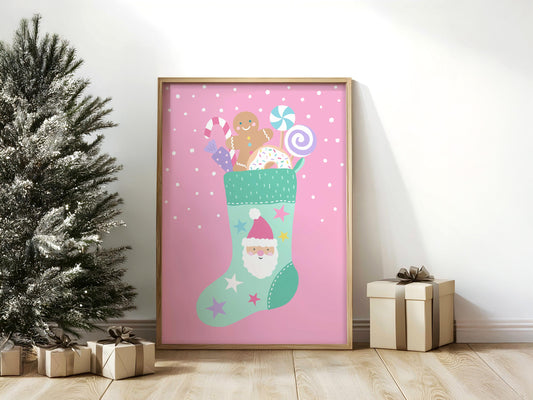Christmas Stocking Print: Pastel Candy Xmas Decor