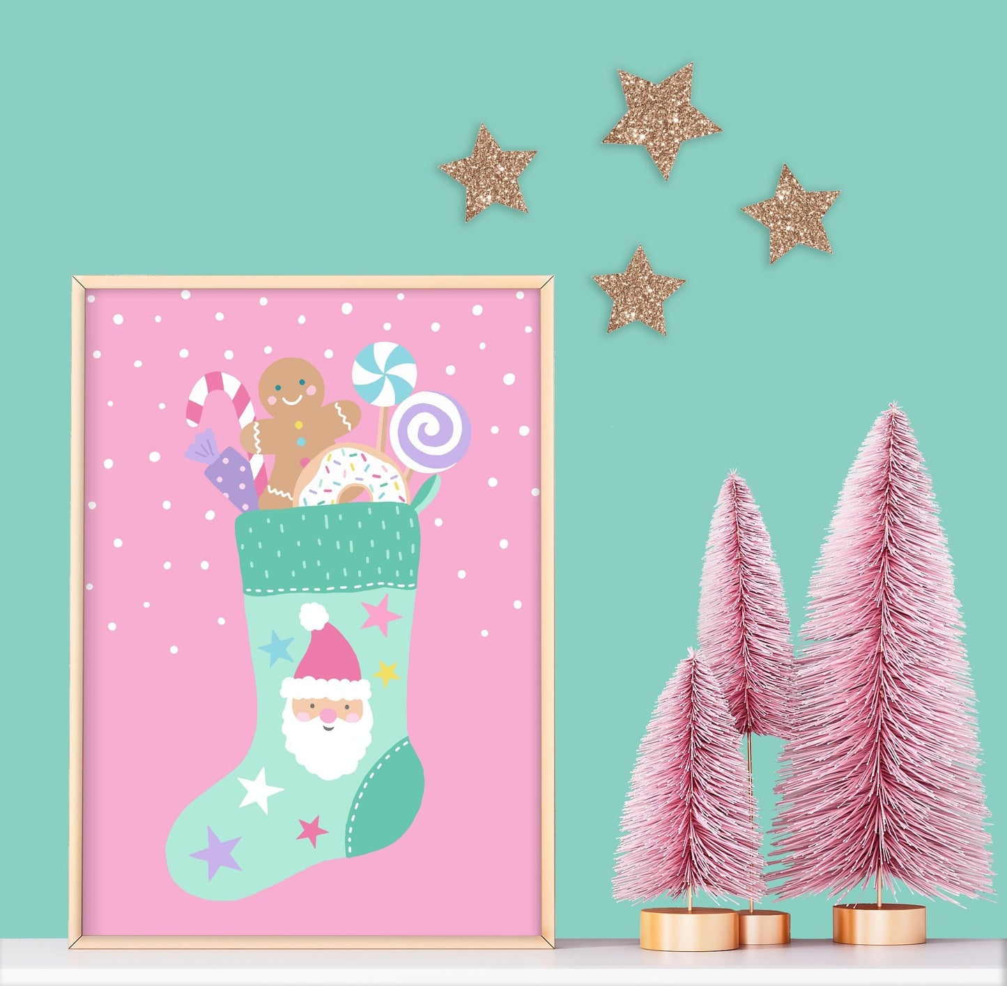 Christmas Stocking Print: Pastel Candy Xmas Decor
