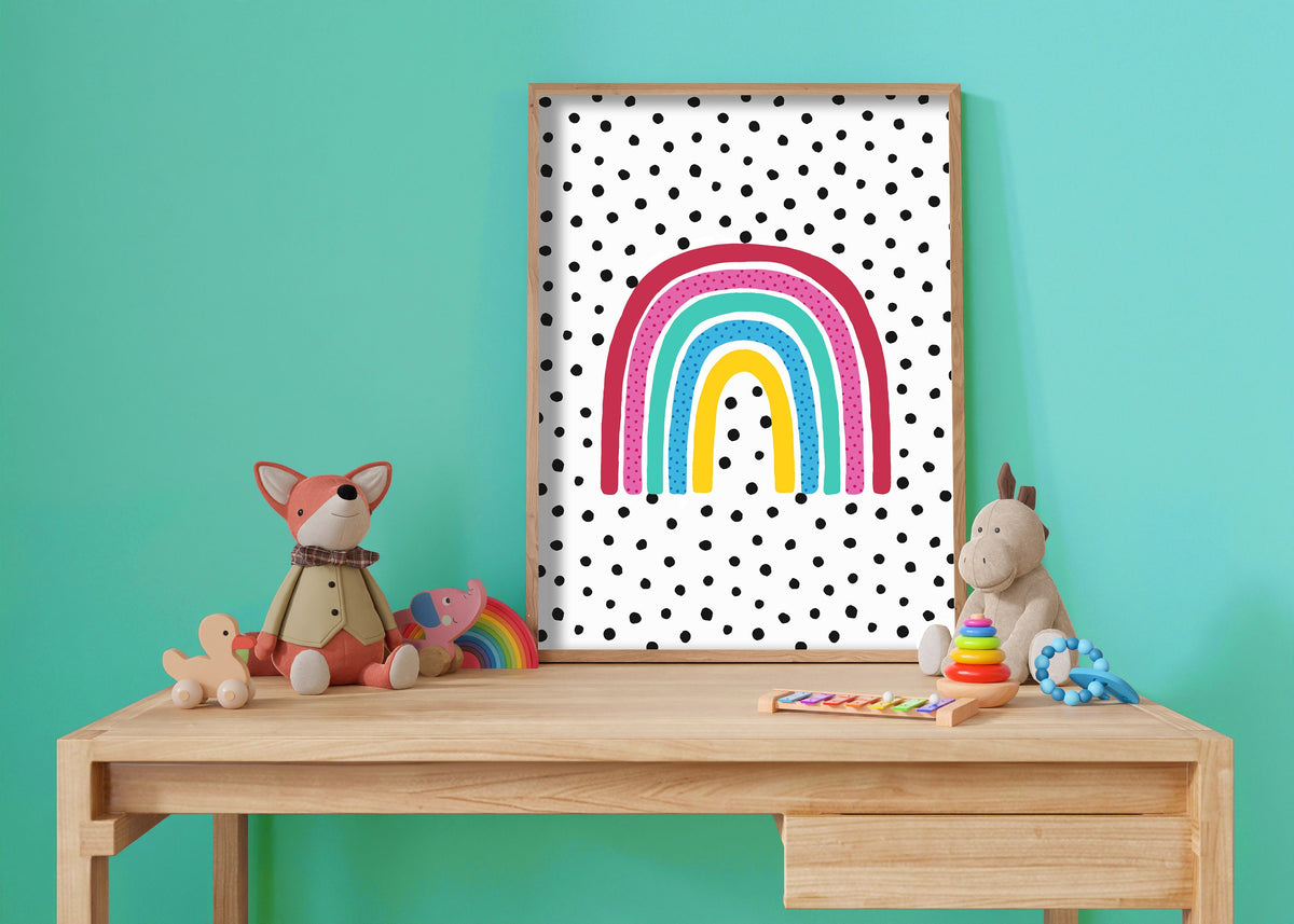Dotty Rainbow - Bright Nursery Wall Art, Playroom Print, Kids Room Decor, Children's Bedroom