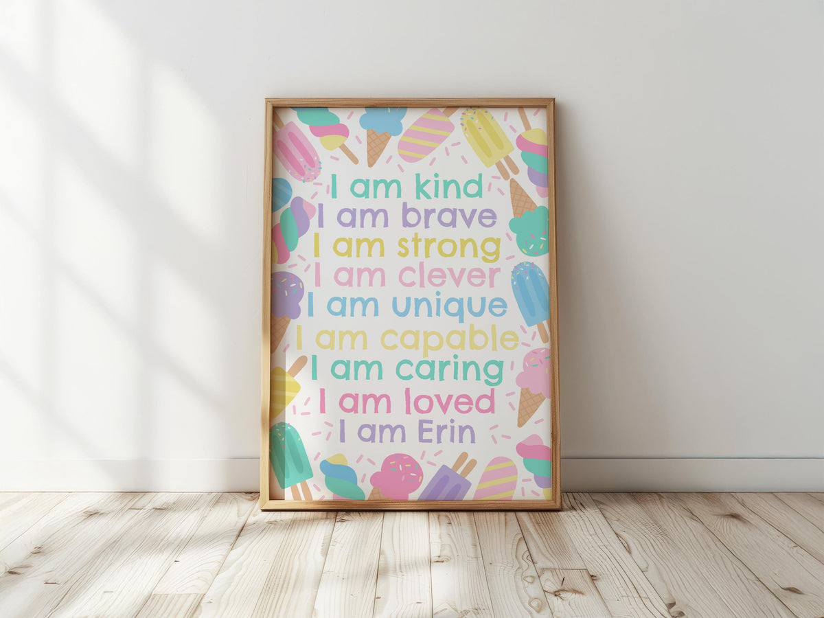 Personalised ice cream affirmation print: kid's nursery decor