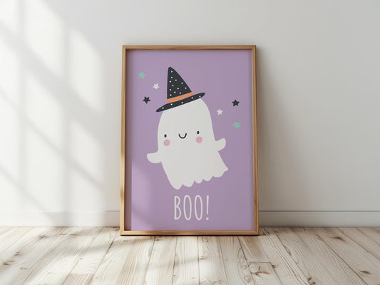 Boo! - Cute Ghost, Pastel Halloween, Poster Print, Wall Art