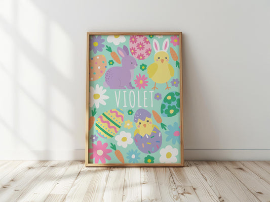 Personalised Easter Print - Spring Wall Art, Kids Bedroom, Children's Room Decor
