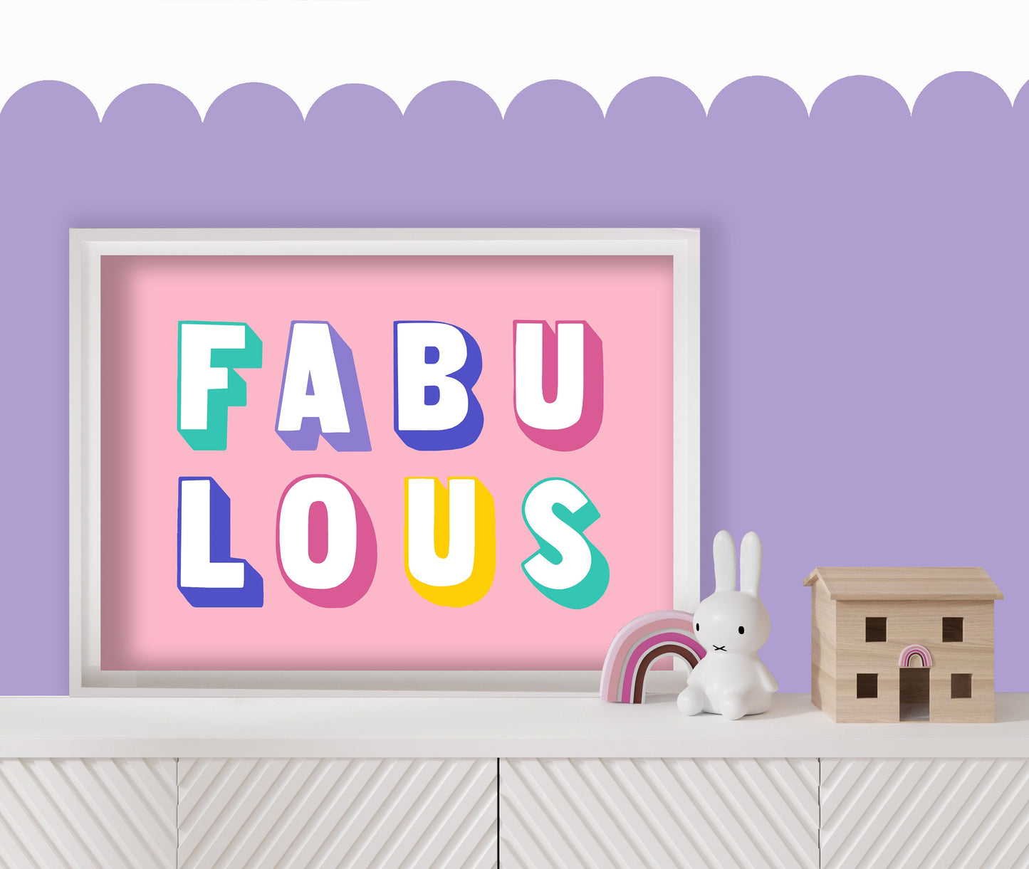 Fabulous - Colourful Nursery Print, Girl’s Bedroom Decor, Playroom Wall Art, Kids Bedroom Poster, Pink, Teenager Girls Room