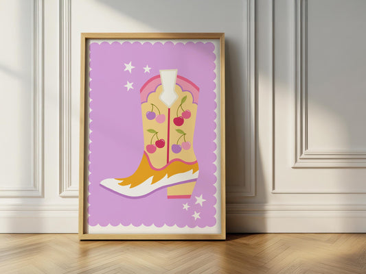Cowgirl Boot - Girl's Wall Art, Cowgirl Theme Decor, Girlie Fun Poster