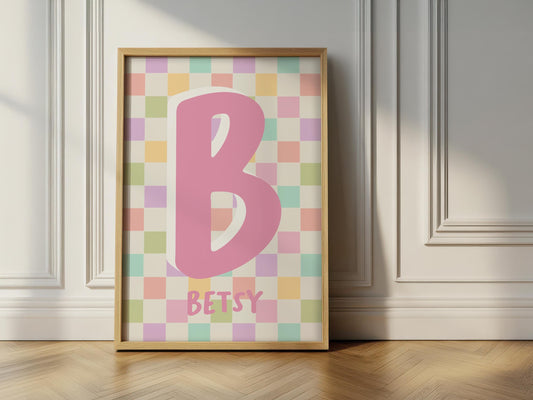 Personalised Checkerboard Print: Colorful Kids Nursery Decor