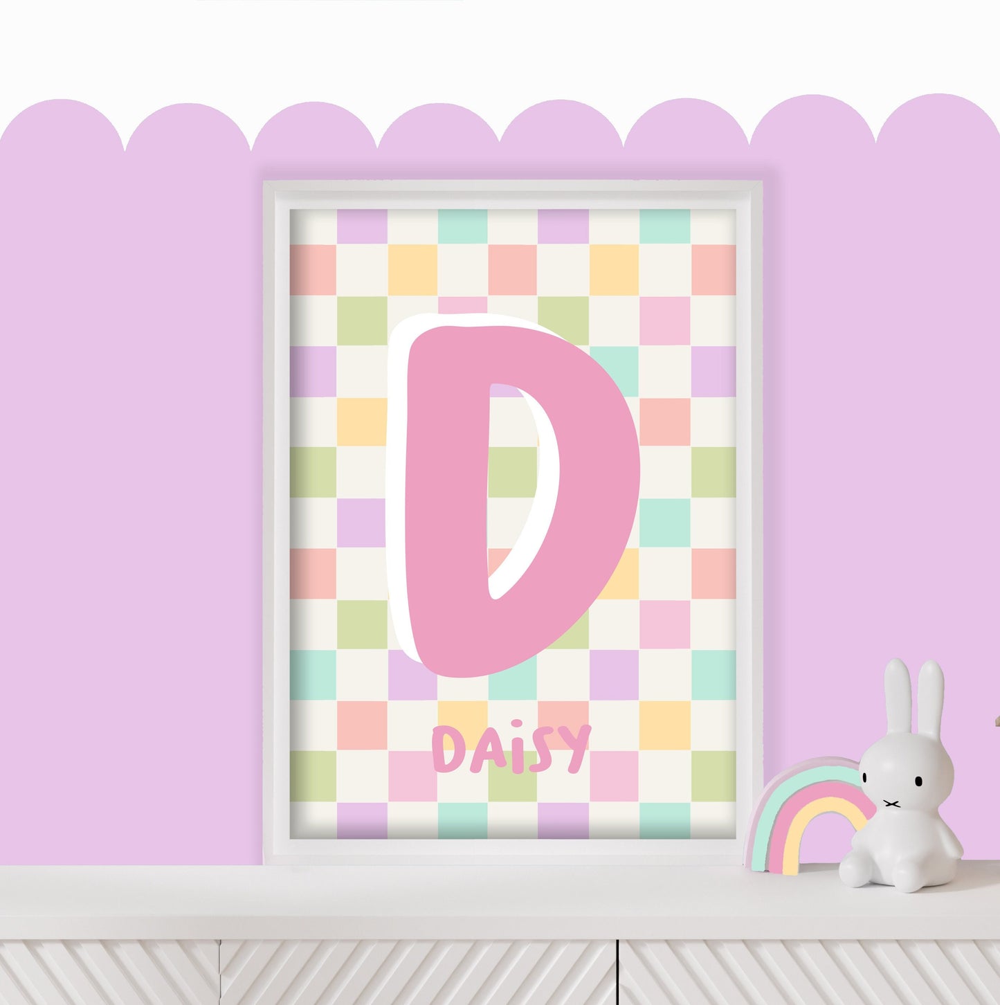 Personalised Checkerboard Print: Colorful Kids Nursery Decor