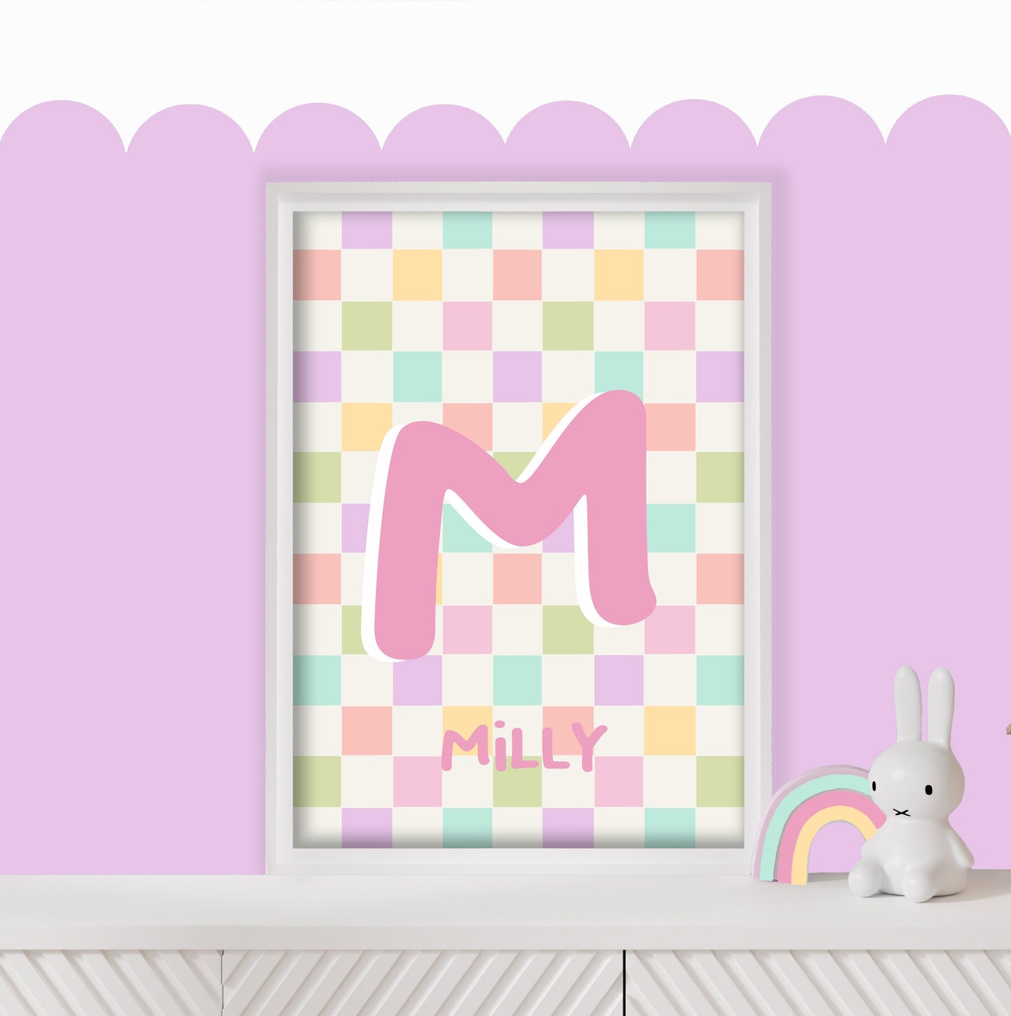 Personalised Checkerboard Print: Colorful Kids Nursery Decor