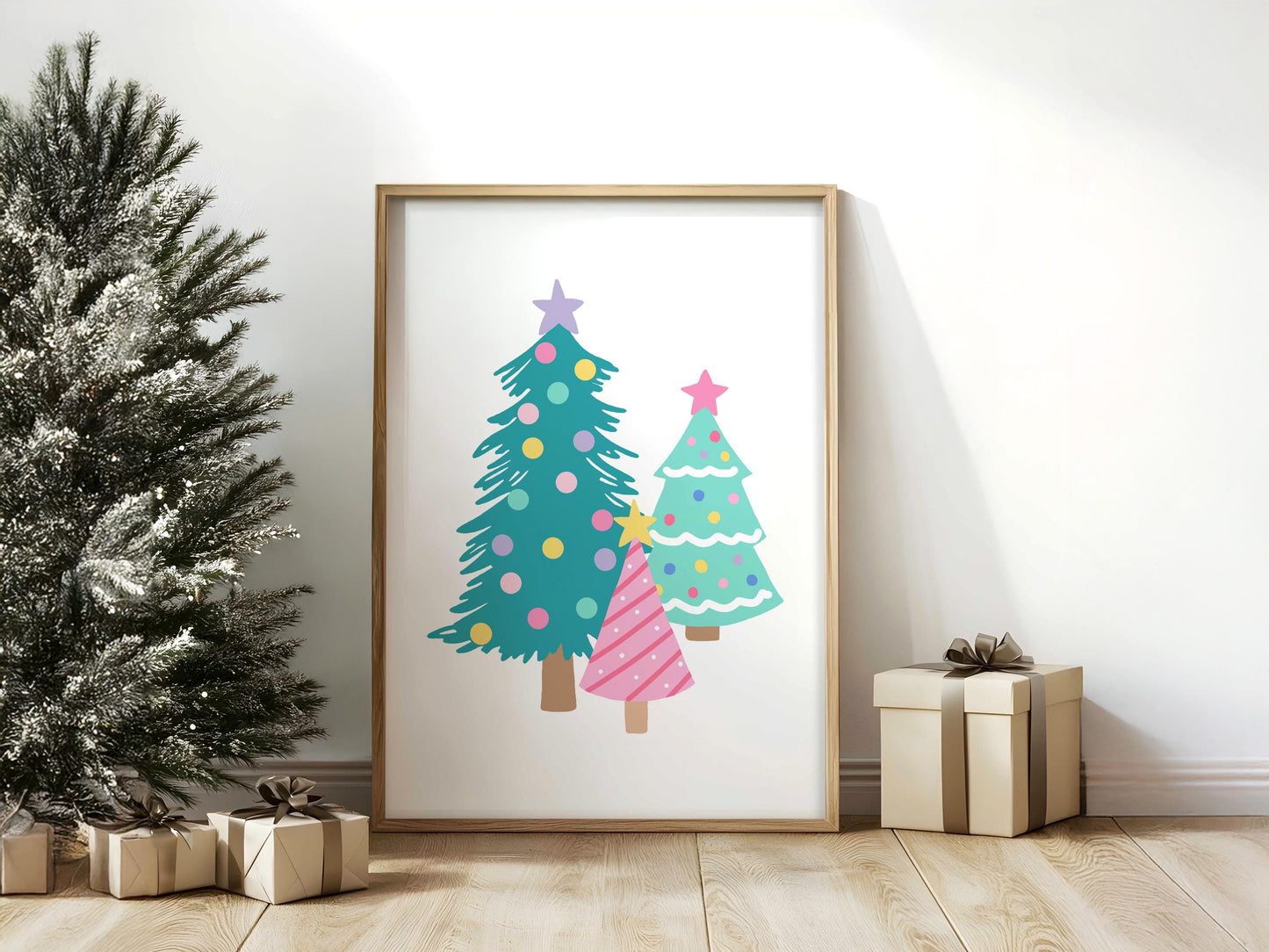 Colourful Christmas Trees - Children’s Wall Art, Kid’s Wall Decor, Festive Xmas Print