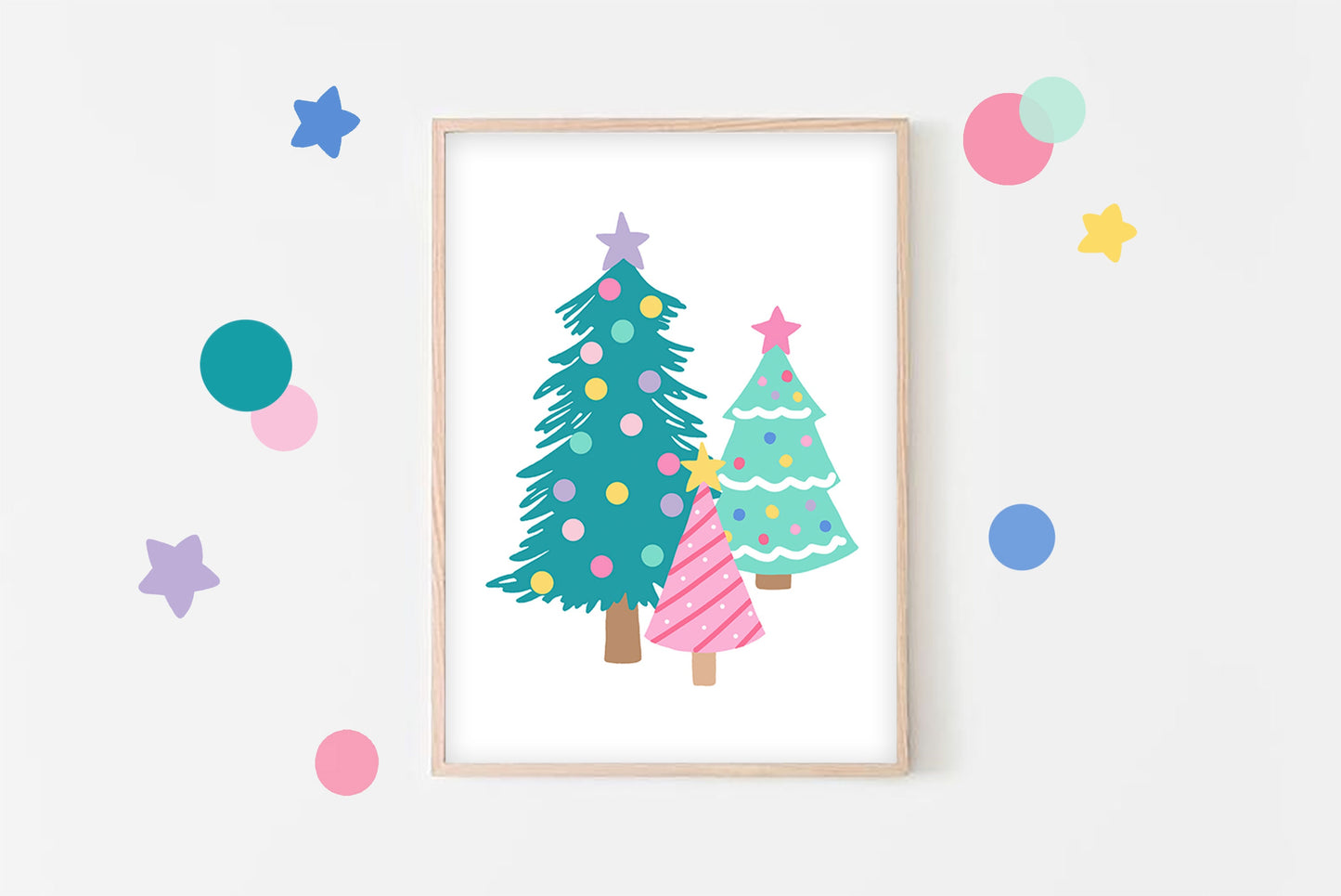 Colourful Christmas Trees - Children’s Wall Art, Kid’s Wall Decor, Festive Xmas Print