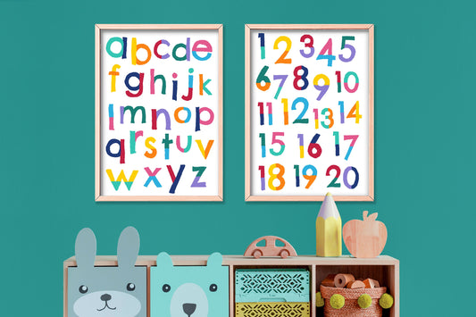 Alphabet and Numbers Print Set: Colorful Kids Educational Wall Art