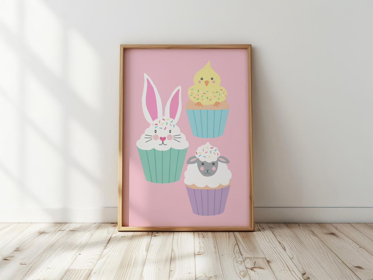 Easter Cupcake Print: Pastel Spring Decor for Kids Room