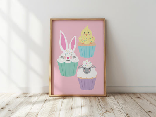 Easter Cupcake Print: Pastel Spring Decor for Kids Room