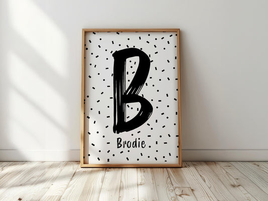 Personalised Initial Print: Black and White Nursery Decor