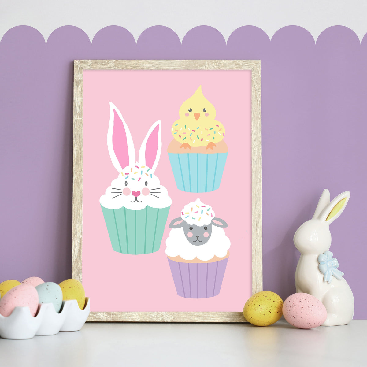 Easter Cupcake Print: Pastel Spring Decor for Kids Room