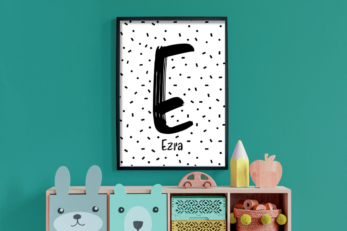 Personalised Initial Print: Black and White Nursery Decor