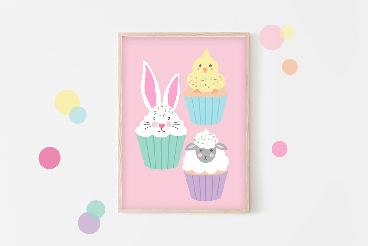 Easter Cupcake Print: Pastel Spring Decor for Kids Room