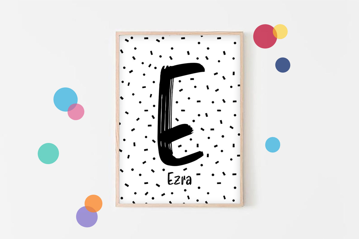 Personalised Initial Print: Black and White Nursery Decor