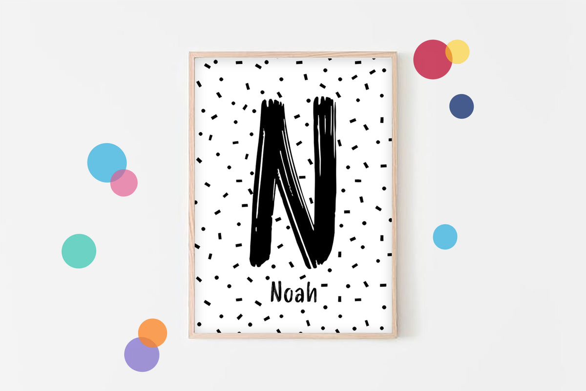 Personalised Initial Print: Black and White Nursery Decor