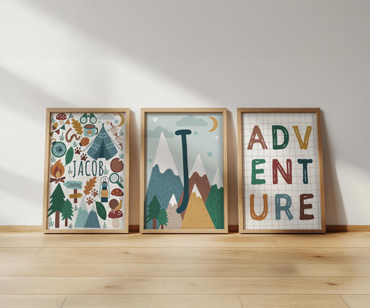 Camping Adventure - Personalised Playroom Prints, Children’s Wall Art