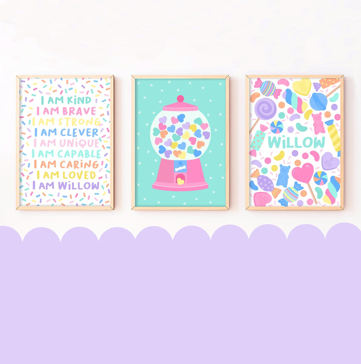Personalised Sweets Affirmation Print Set: Kids Nursery, Playroom Wall Art