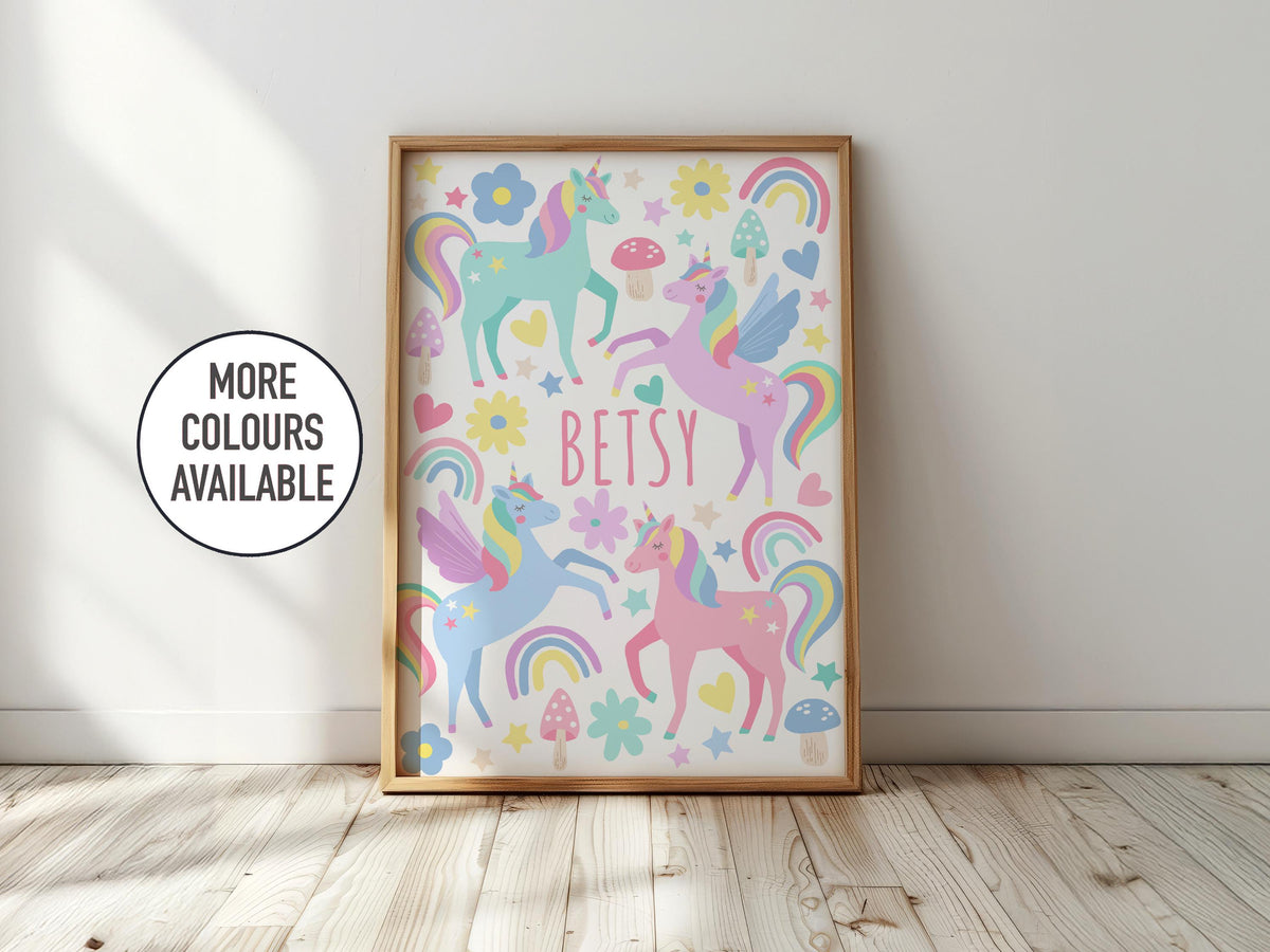 Personalised Unicorn Print: Girls Nursery Decor, Playroom Wall Art