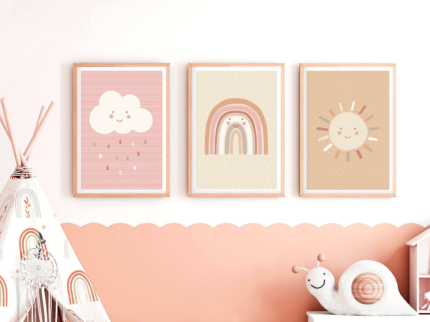 Weather Print Set: Rainbow, Cloud, Sunshine - Natural Nursery Decor