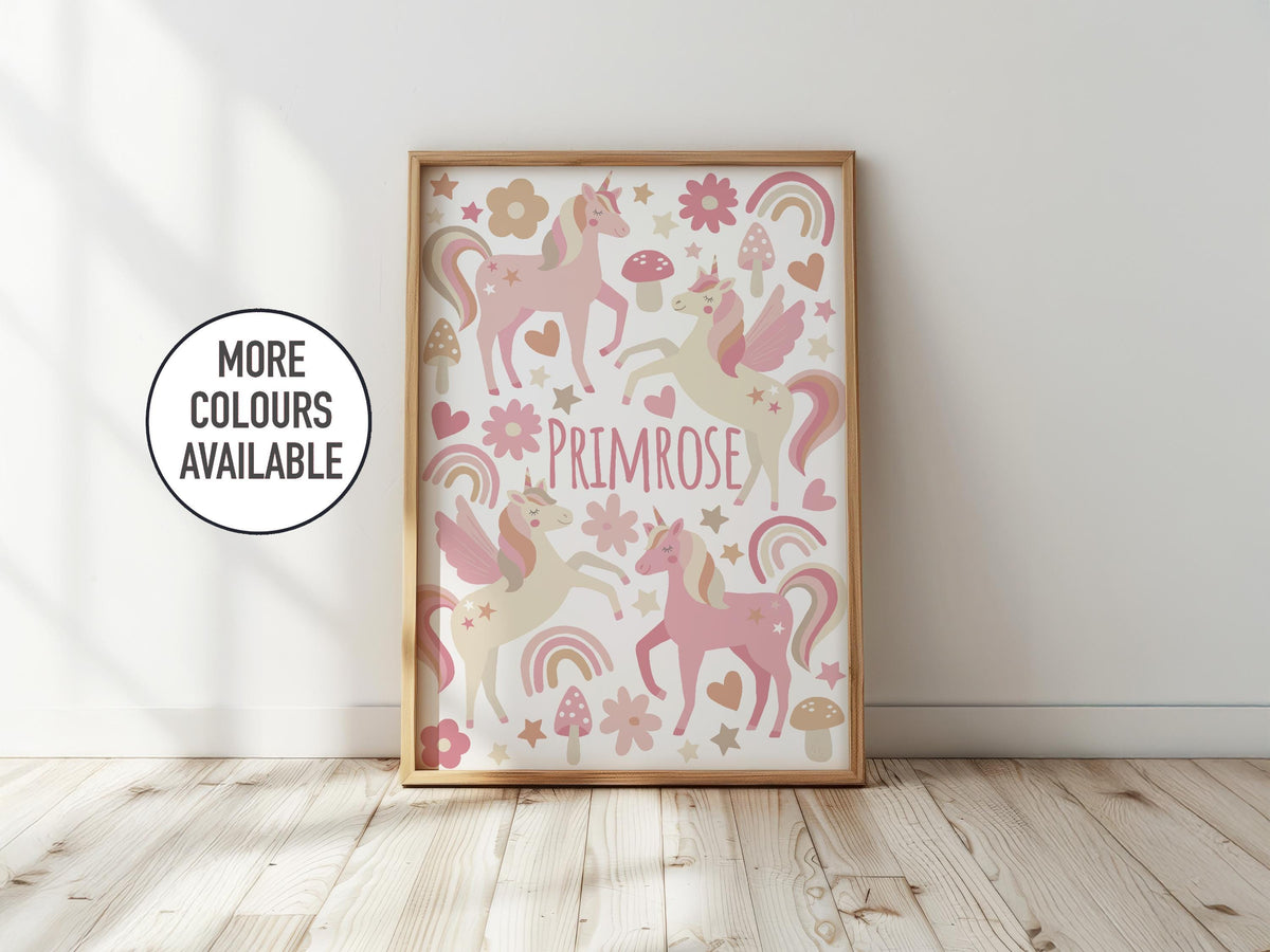 Personalised Unicorn Print: Girls Nursery Decor, Playroom Wall Art