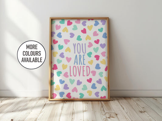 You Are Loved Art Print: Girl's Room Pastel Heart Decor