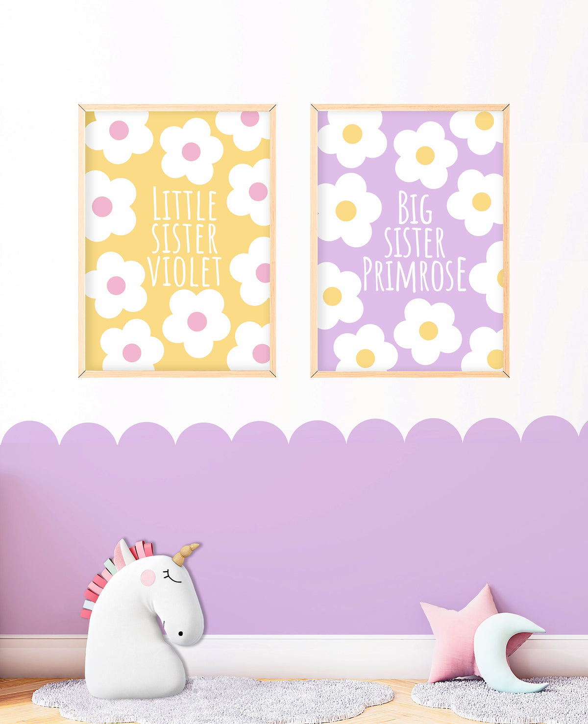Big Sister, Little Sister - Sisters Floral Wall Art, Personalised Print Set, Custom Bedroom Decor