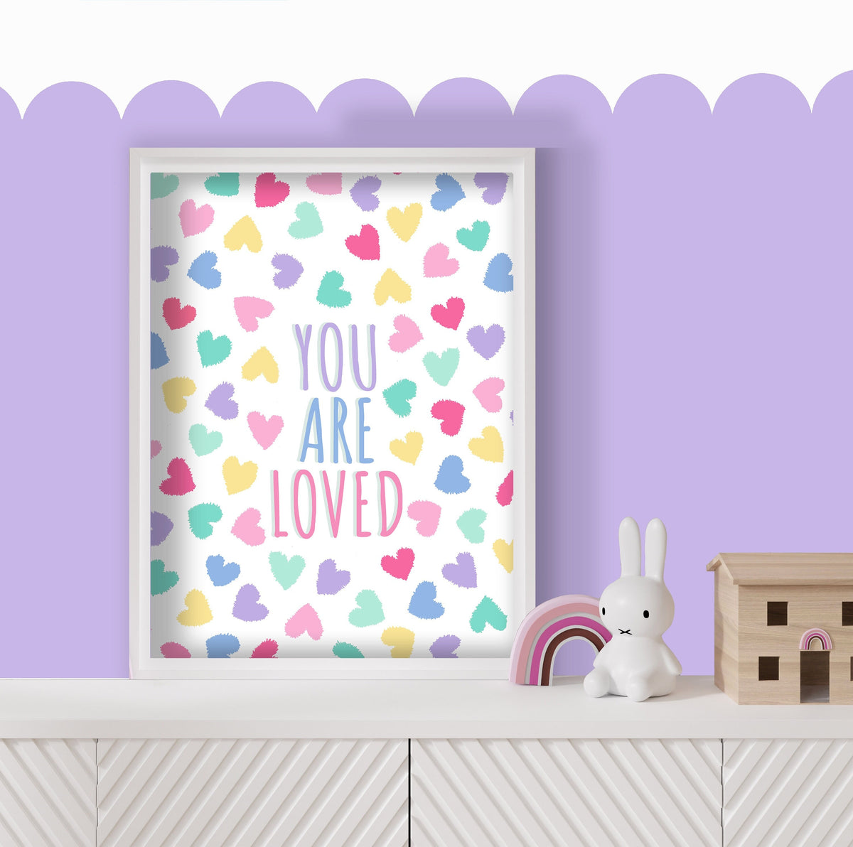 You Are Loved Art Print: Girl's Room Pastel Heart Decor