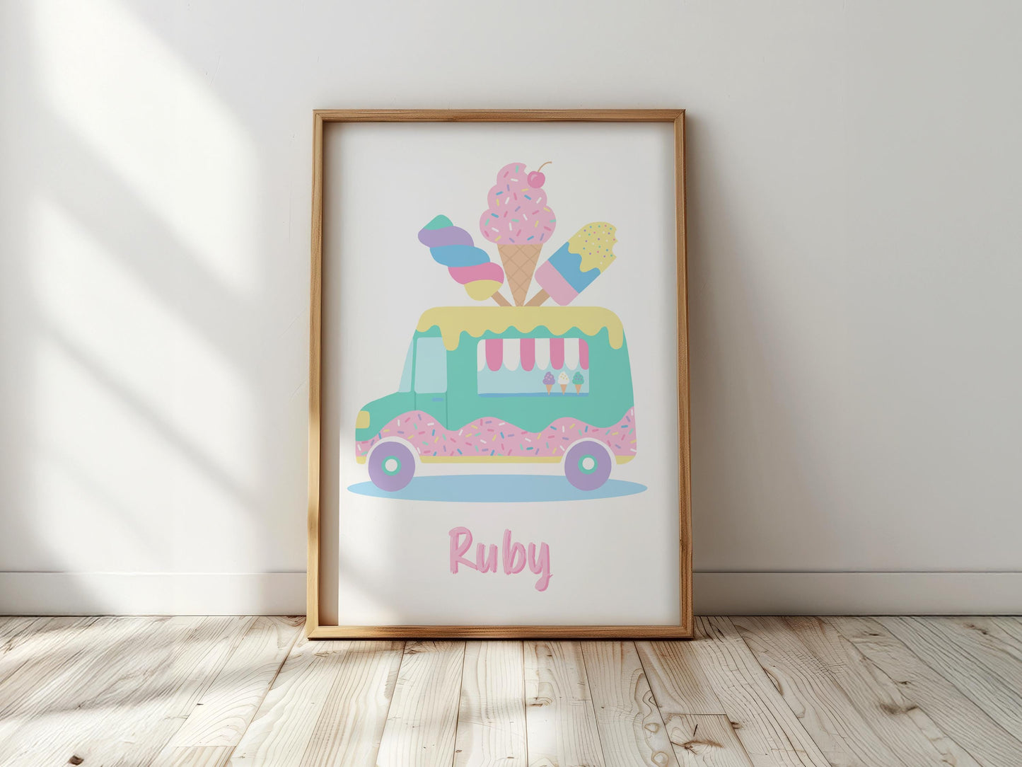 Personalised Ice Cream Truck Print: Kids Nursery Wall Art