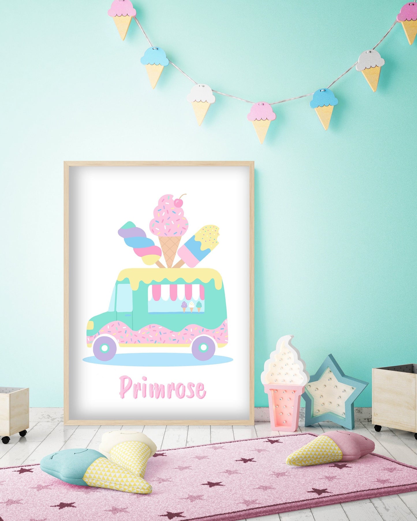 Personalised Ice Cream Truck Print: Kids Nursery Wall Art