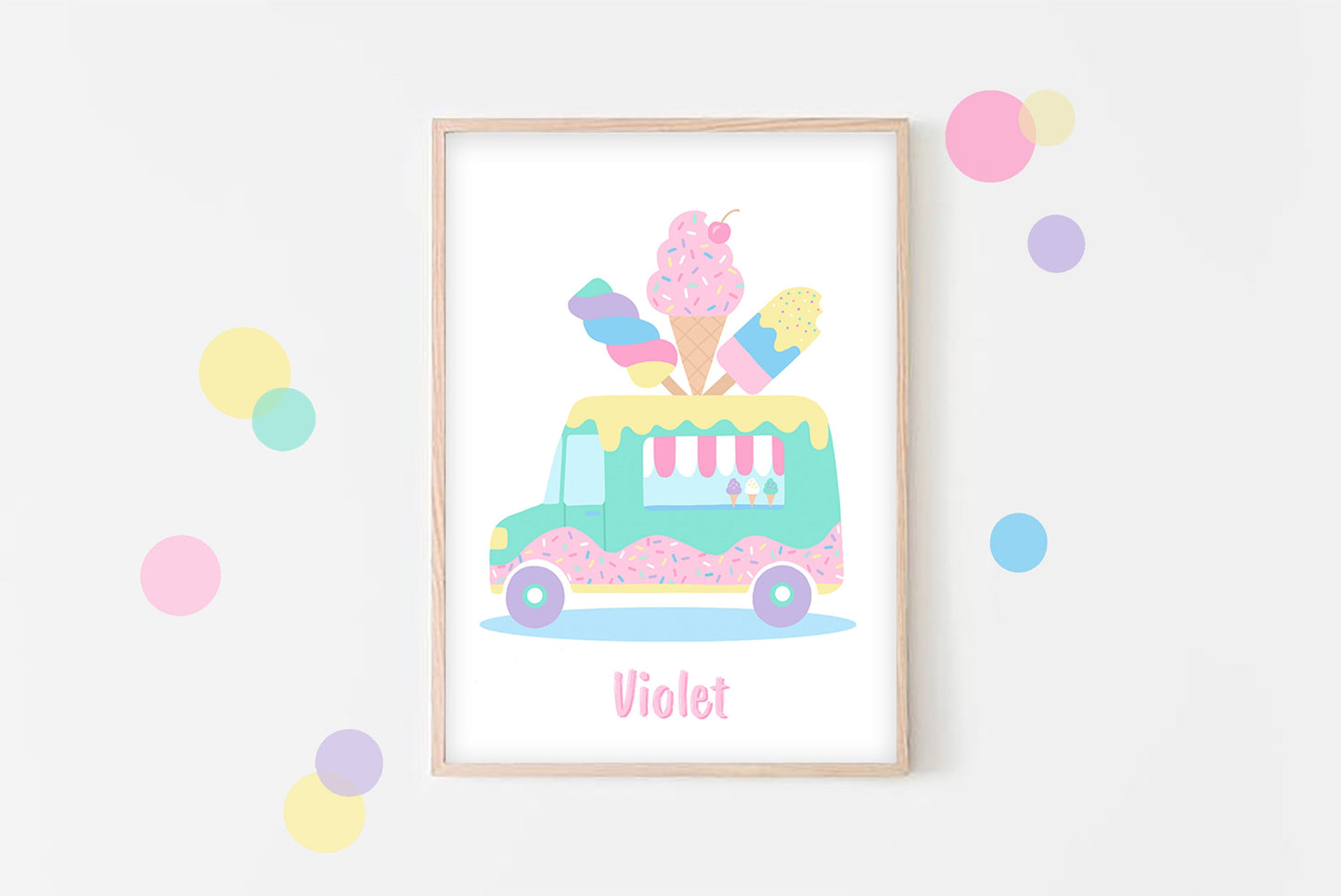Personalised Ice Cream Truck Print: Kids Nursery Wall Art