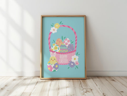 Easter Basket Print: Pastel Eggs, Spring Decor